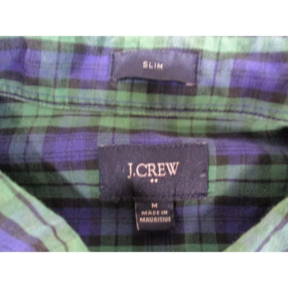 J.‎ Crew Shirt Mens Medium Blue Green Plaid Slim Fit Button Down Long Sleeve